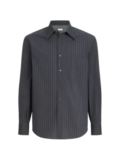 Brunello Cucinelli double pinstripe cotton overshirt with Italian collar and chest pocket Grey MY6600621C049