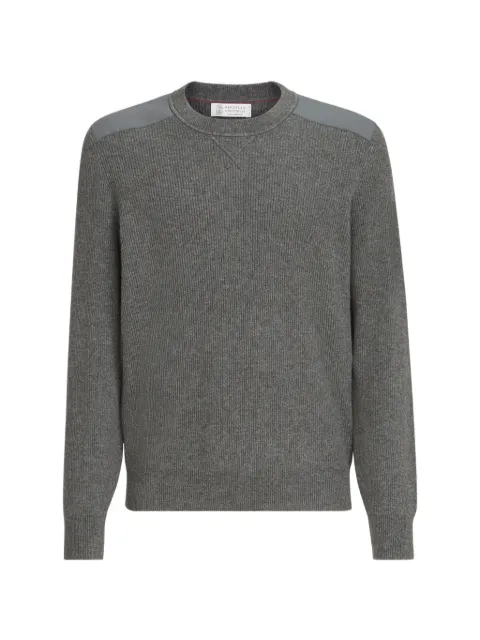 Brunello Cucinelli cashmere ribbed sweater with cotton inserts Grey M22203900C079