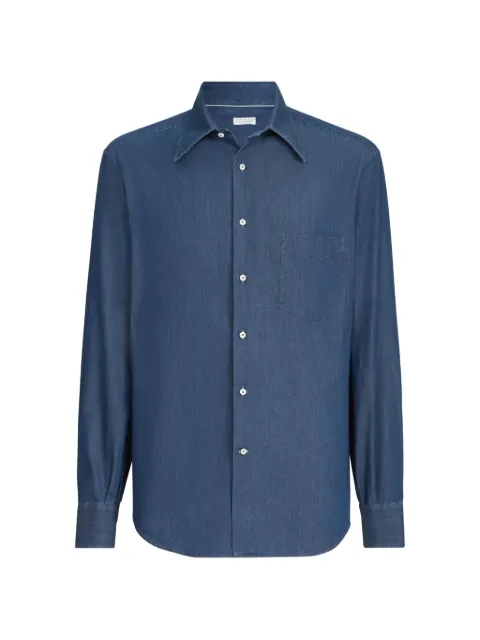 Brunello Cucinelli lightweight denim shirt with Italian collar and chest pocket Blue MR6830621C003