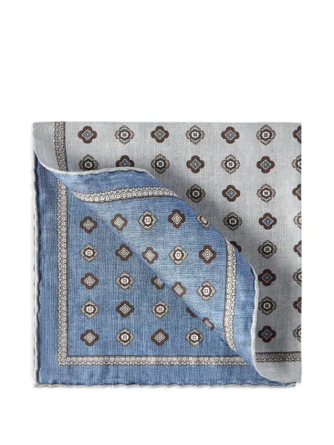 Brunello Cucinelli silk pocket square with medallion design Blue MI8950091C9300