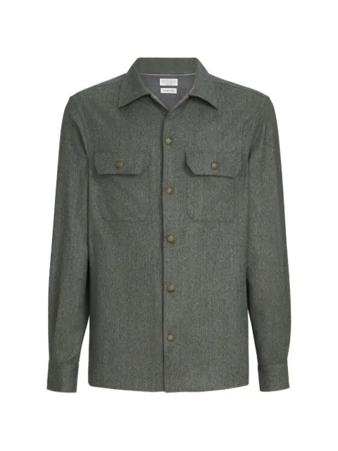 Brunello Cucinelli virgin wool flannel overshirt with spread collar and chest pockets Green MY6660721C018