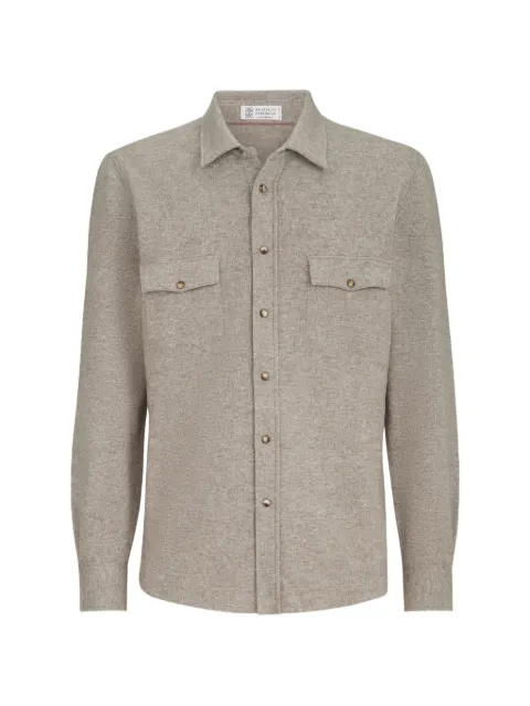 Brunello Cucinelli virgin wool, cashmere and silk knit shirt Grey M3600276C9756
