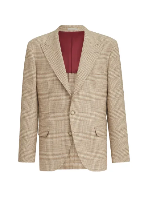 Brunello Cucinelli comfort wool and cashmere Prince of Wales flannel deconstructed blazer with large peak lapels Neutrals MV4437BFDHC821
