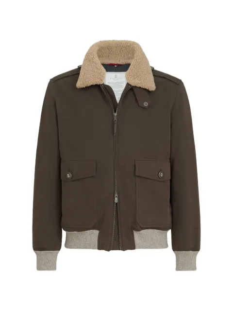 Brunello Cucinelli waxed techno cotton bomber jacket with Thermore® padding and detachable shearling collar Grey MG5456003