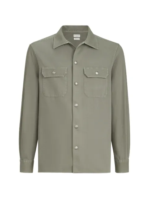 Brunello Cucinelli garment-dyed overshirt in cotton gabardine with spread collar and chest pockets Green MG6530721C437