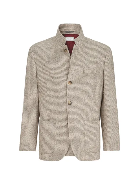 Brunello Cucinelli cashmere and silk diagonal outerwear blazer with patch pockets Neutrals MV4596265C103