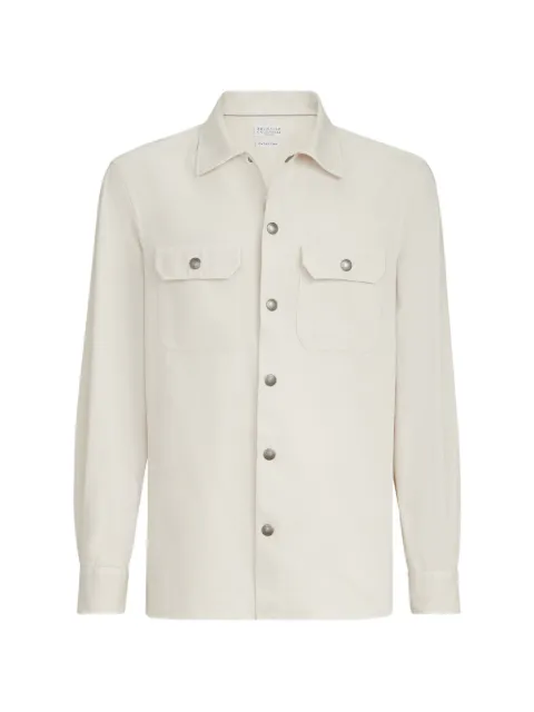 Brunello Cucinelli garment-dyed overshirt in cotton gabardine with spread collar and chest pockets Neutrals MG6530721C428