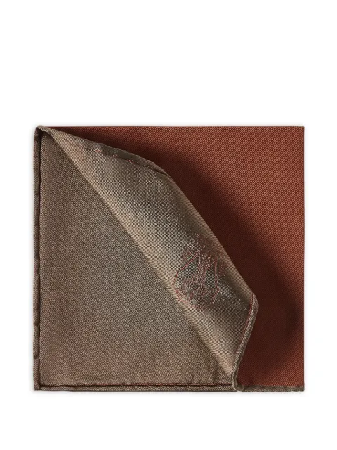 Brunello Cucinelli silk pocket square with printed logo Brown MI8900091C9760