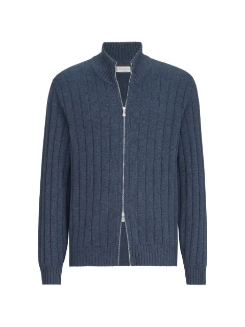 Brunello Cucinelli cashmere ribbed cardigan with zip Blue M22506006C9772