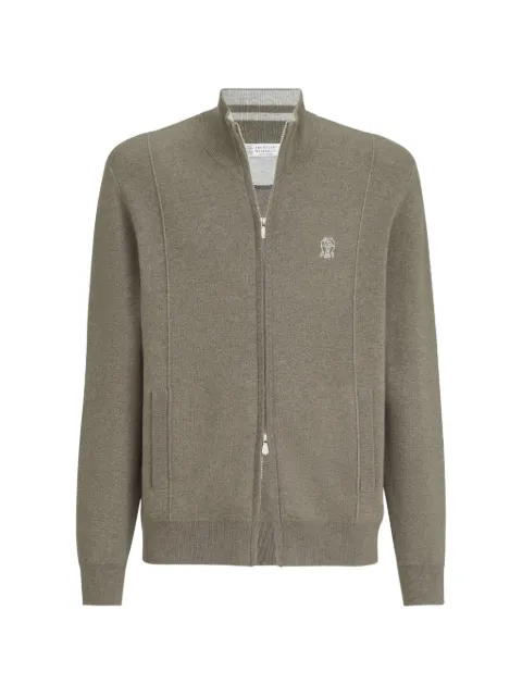 Brunello Cucinelli cashmere double knit cardigan with zipper and logo Green M2219206GCKP08