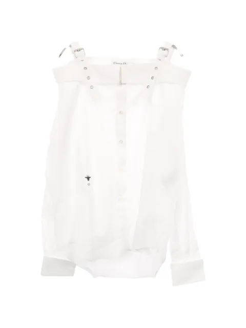 Christian Dior Pre-Owned Bee-embroidered off-shoulder blouse White 1050915