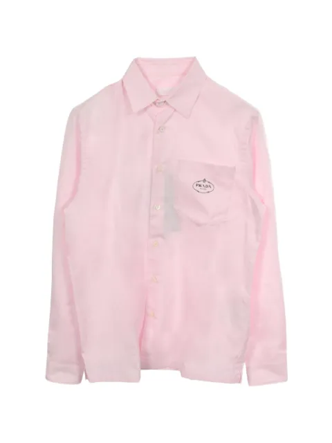 Prada Pre-Owned 2000s logo-embroidered long-sleeve shirt Pink 1070376