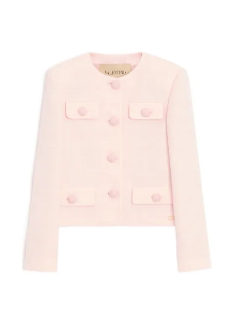 Valentino Garavani bouclé-knit flap-pocket jacket Pink BCE615A99