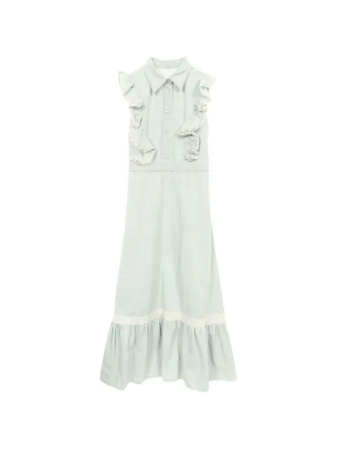 Miu Miu Pre-Owned ruffle-trim lace-detail dress Blue 1053892