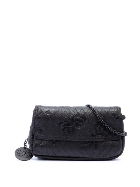 Bottega Veneta Pre-Owned 2012-2026 Small Calfskin Intrecciomirage Embossed Butterfly Chain crossbody bag Black YBX9UZXVED8YM092