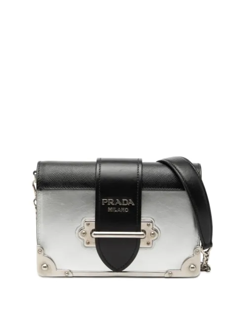 Prada Pre-Owned 2010-2026 Saffiano Trimmed Metallic Vitello Cahier Bag crossbody bag Black GP4FYXKQ65A1I936