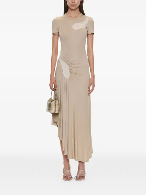 Christopher Esber paisley lace-insert ribbed asymmetric dress Neutrals 26023693