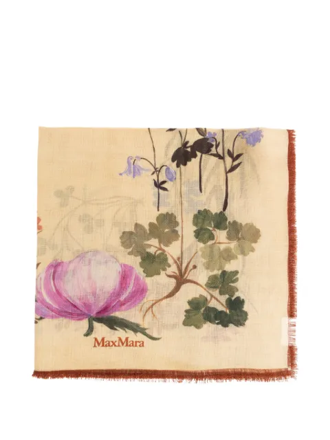 Max Mara floral-print frayed scarf Neutrals 2624546131