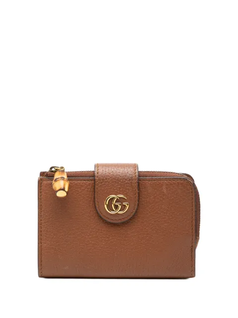 Gucci Pre-Owned 2016-2026 GG Marmont Calfskin Bamboo Bifold Wallet small wallets Brown HJ6AX0666HF2UQAQ