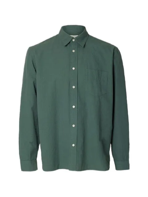 SELECTED seersucker long-sleeved shirt Green 16096884