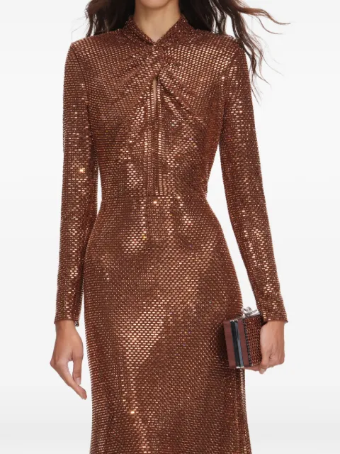 Self-Portrait rhinestone-embellished long-sleeve midi dress Brown PF26116MBR
