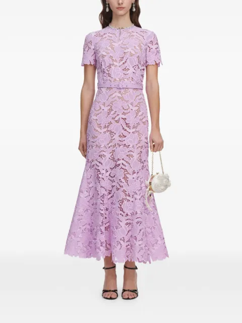 Self-Portrait belted floral-lace midi dress Purple PF26107ML
