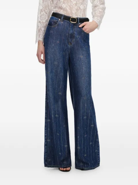 Self-Portrait rhinestone-embellished bow-print jeans Blue PF26826PAB