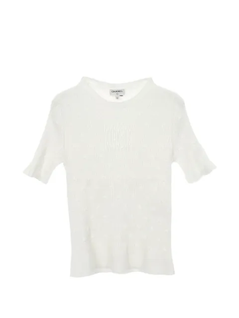 CHANEL Pre-Owned 1986-1988 Coco Mark rib-knit blouse White 1060410