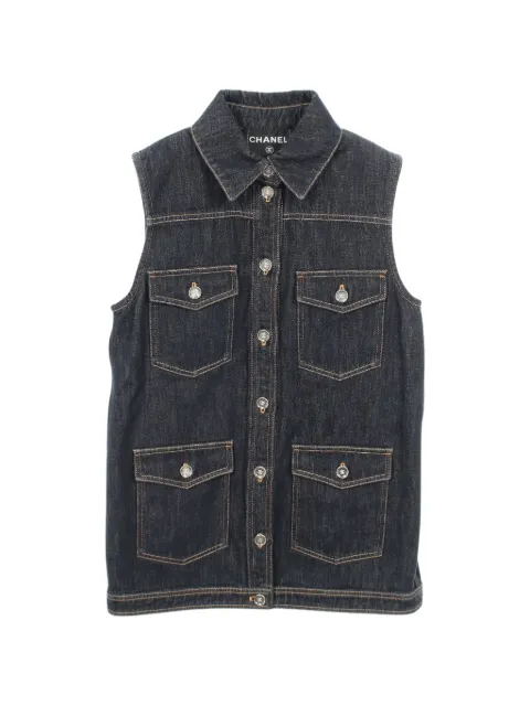CHANEL Pre-Owned 1986-1988 Cocomark button gilet Blue 1061911