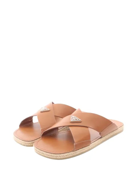 Prada Pre-Owned 2020s Crisscross triangle-logo sandals Neutrals 1071889