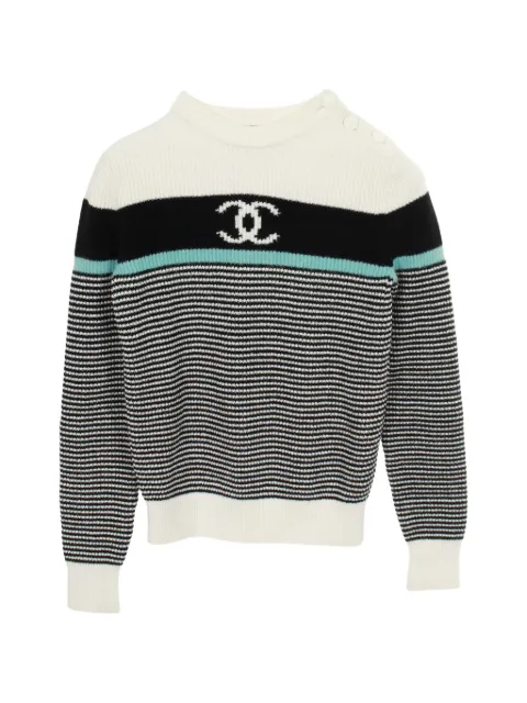 CHANEL Pre-Owned 1986-1988 Coco Mark striped sweater White 1050455