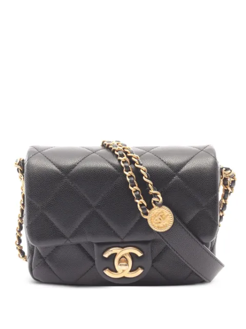 CHANEL Pre-Owned 2021 mini flap Matelassé Caviar shoulder bag Black 1073060