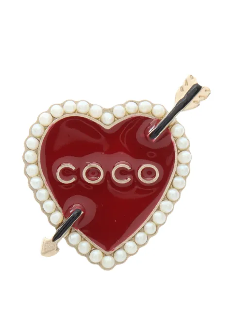 CHANEL Pre-Owned 1986-1988 COCO heart pin brooch Gold 1060280