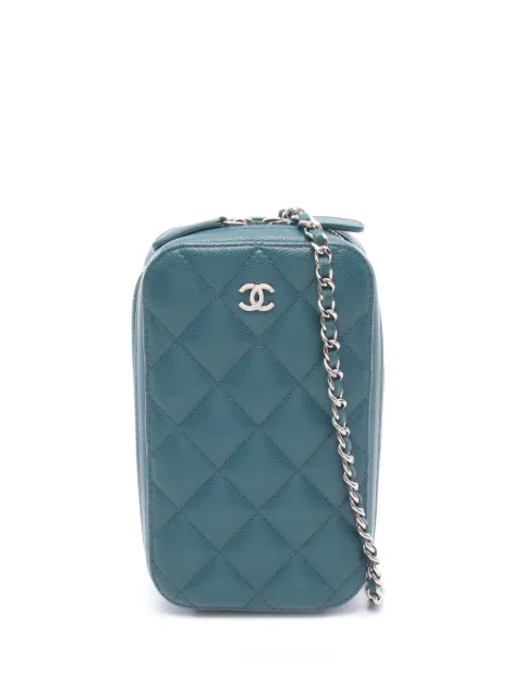 CHANEL Pre-Owned 2018-2019 CC Quilted Caviar Phone Holder crossbody bag Green VCMME6MS8TPY4VL9