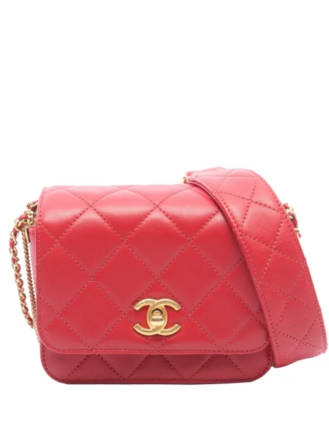 CHANEL Pre-Owned 2020 Mini quilted Lambskin Cambon Chains Flap shoulder bag Red SKOXAIILSA5O3GB0