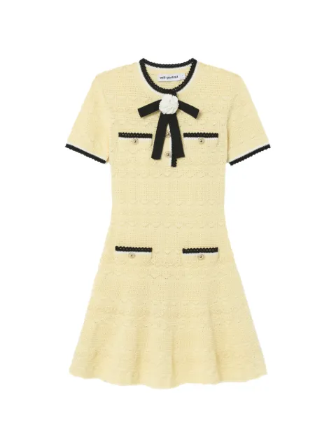 Self-Portrait yellow pointelle knit mini dress Yellow PF26072SY