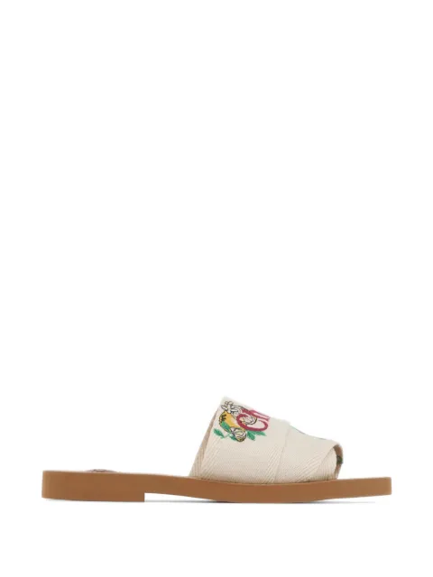 Chloé Woody embroidered logo-print sandals Neutrals CH26A188ZJ