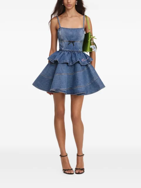 Self-Portrait bow-motif tiered-skirt mini dress Blue PF26829SBL