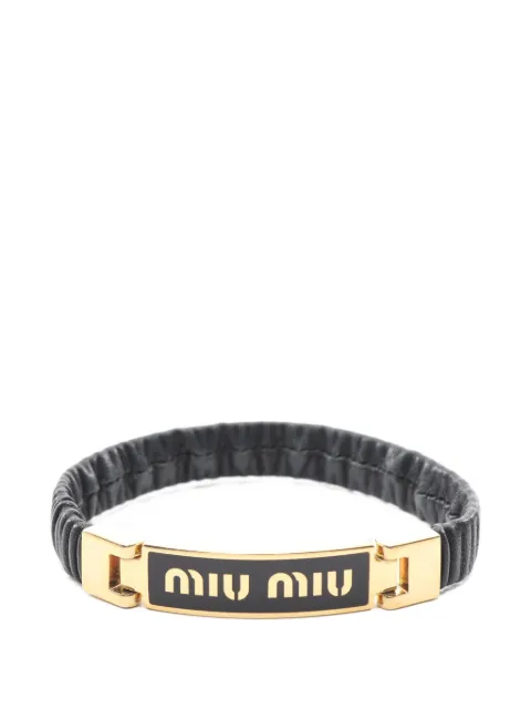 Miu Miu Pre-Owned 2010s logo-plaque leather bracelet Gold 1053048
