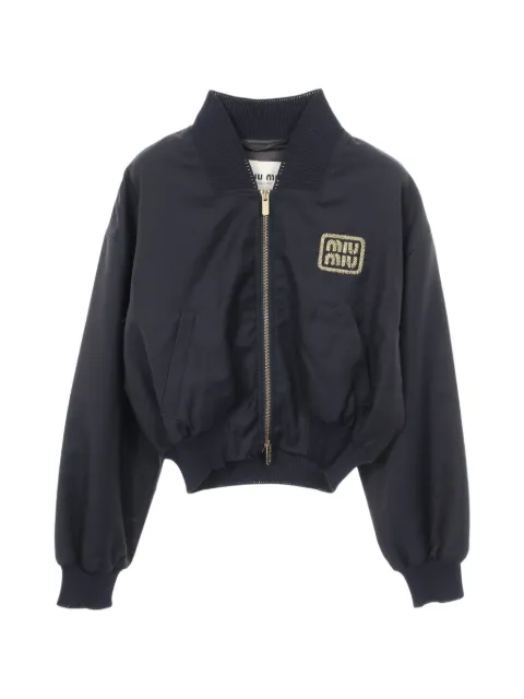 Miu Miu Pre-Owned logo-embroidered cropped bomber jacket Blue 1060816