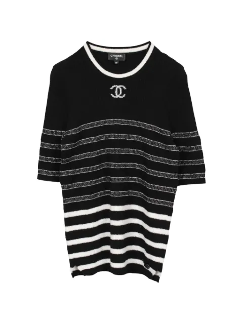 CHANEL Pre-Owned 1986-1988 Coco Mark striped sweater Black 1056879
