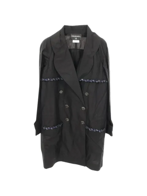 CHANEL Pre-Owned 1986-1988 Coco Mark double-breasted coat Black 1071322