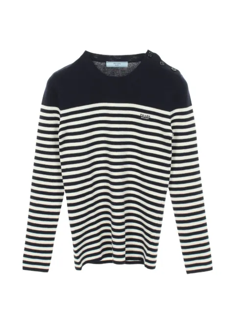 Prada Pre-Owned 2010s striped-pattern button-detail wool sweater Blue 1061977