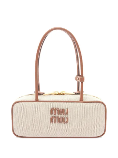 Miu Miu Pre-Owned Beau small canvas and leather shoulder bag Neutrals 1070093