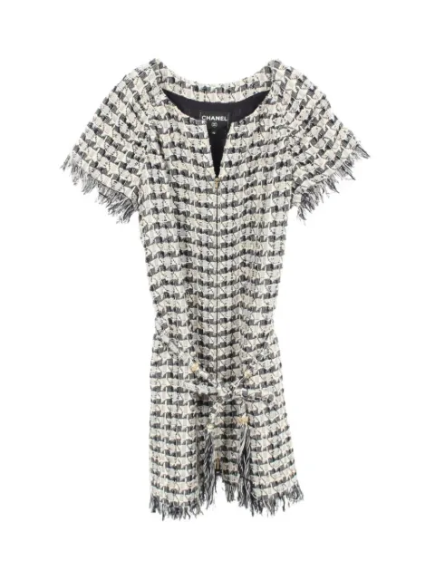 CHANEL Pre-Owned 1986-1988 short-sleeve belted tweed mini dress White 1072702