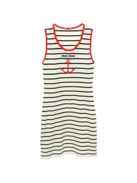 Miu Miu Pre-Owned 2010s anchor-intarsia striped-pattern mini dress White 1054228