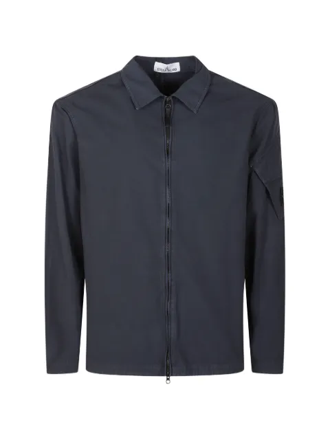 Stone Island logo-patch zip-up shirt Blue L2S151200022S0179