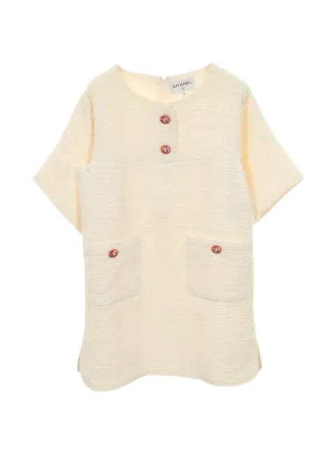 CHANEL Pre-Owned 1986-1988 Cocomark button tweed mini dress Neutrals 1053841