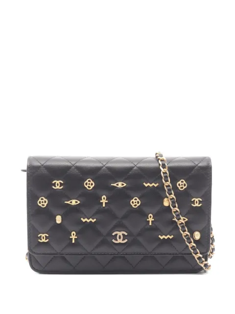 CHANEL Pre-Owned 2019 matelassé Egypt Charm chain wallet Black 107376828018867