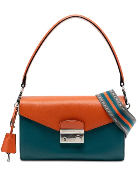 Prada Pre-Owned 2010-2026 Bicolor Saffiano Lux Sound Lock satchel Blue 81EY9NALS1X1BOBO